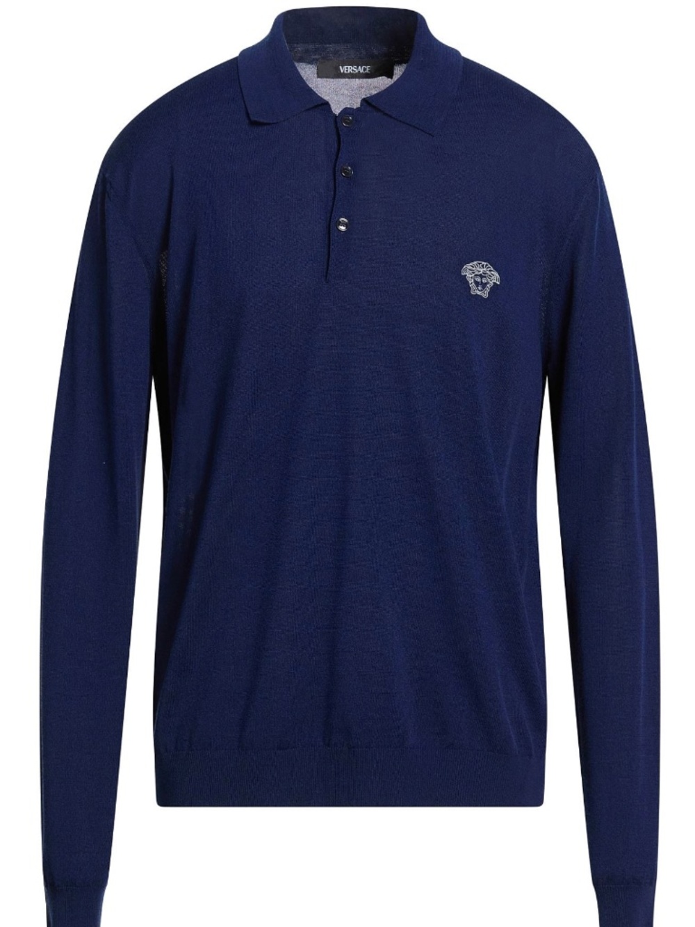 Versace Medusa Embroidered Logo Dark Blue Knit Sweater Polo Shirt